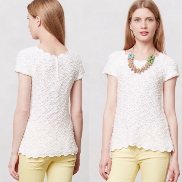 Anthropologie Knitted & Knotted Crotched White Top - Picture 1 of 6